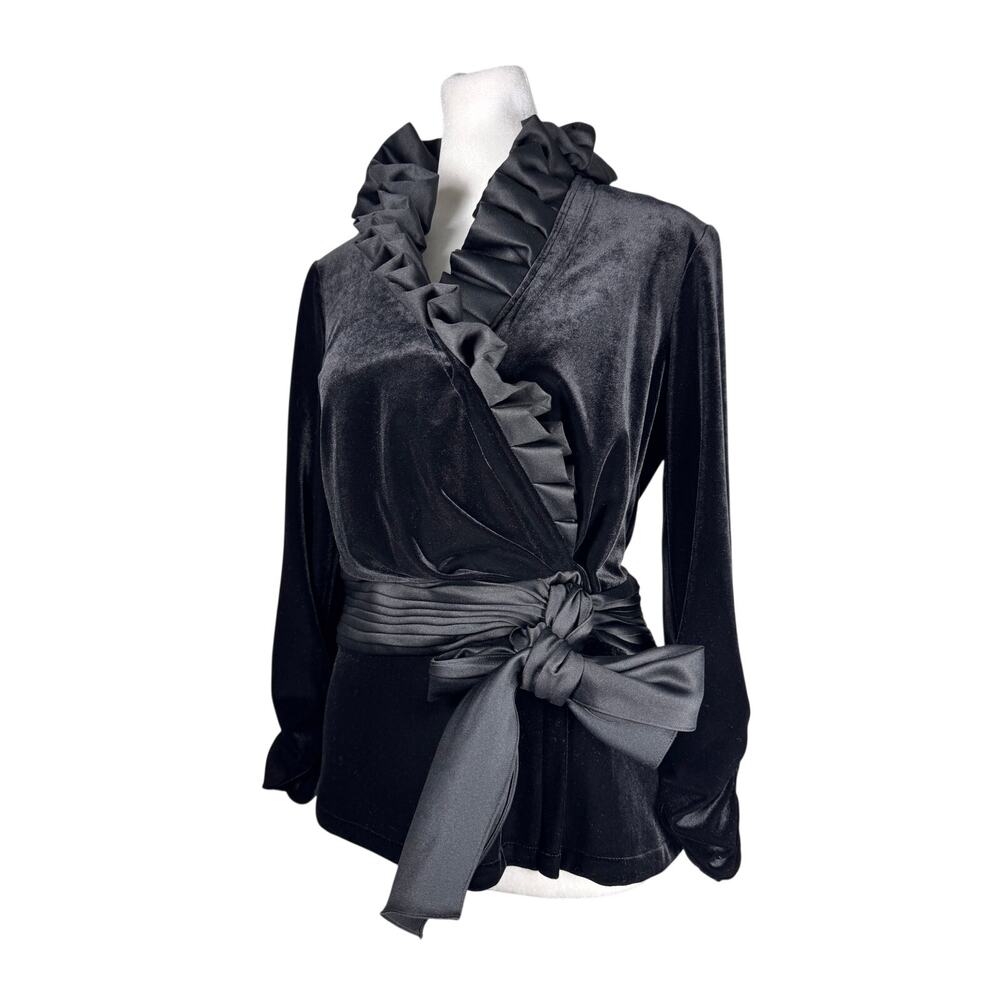 Tadashi Shoji Black Velvet Ruffled Collar Jacket